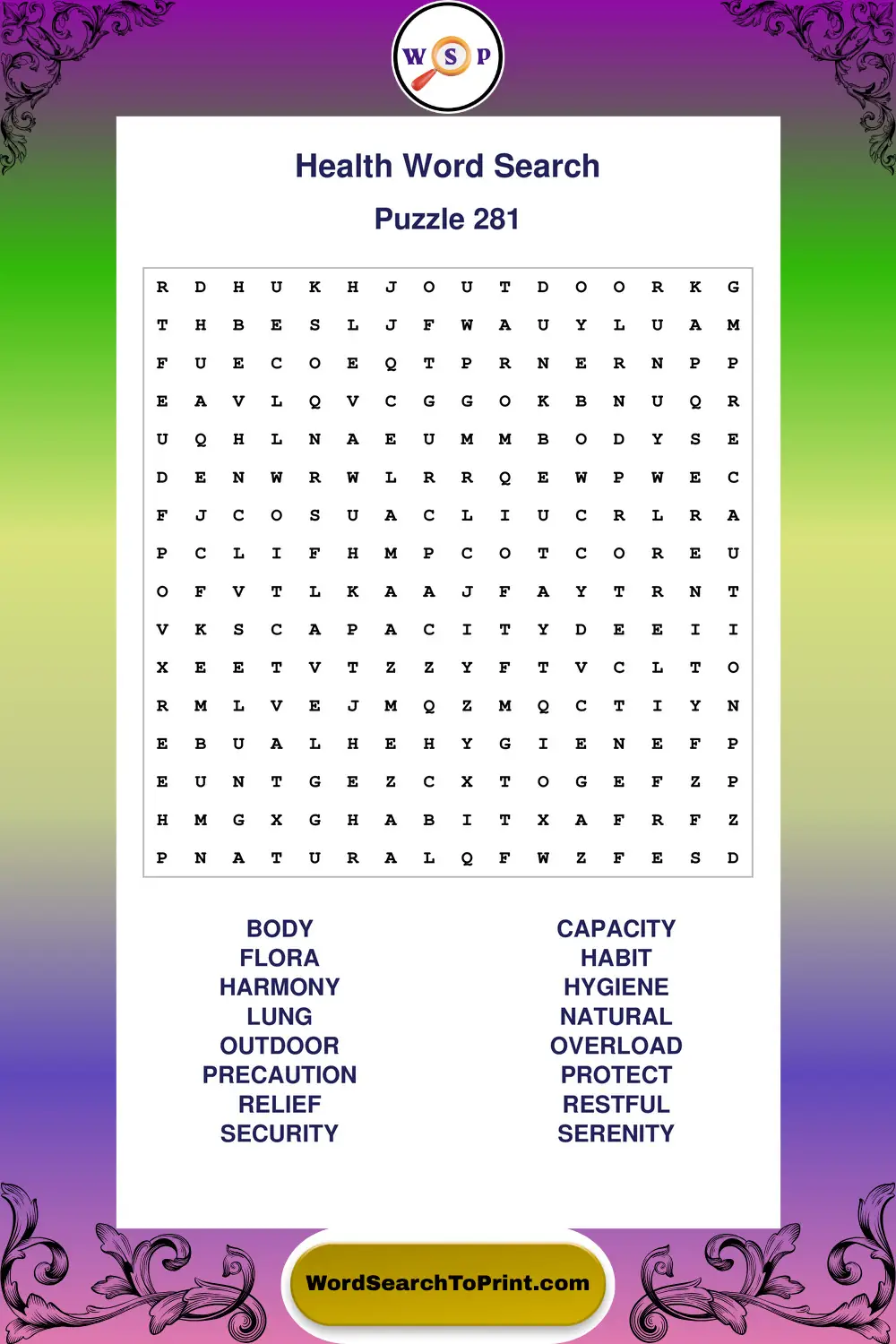 Health Word Search Puzzle 281