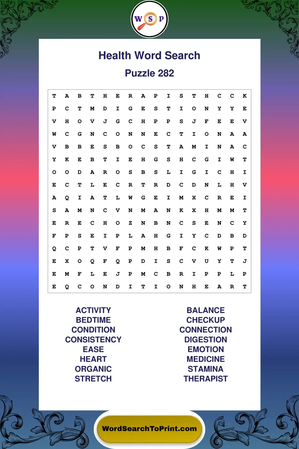 Health Word Search Puzzle 282