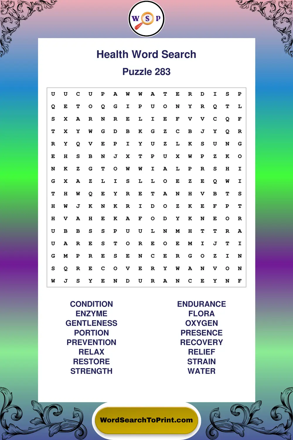 Health Word Search Puzzle 283