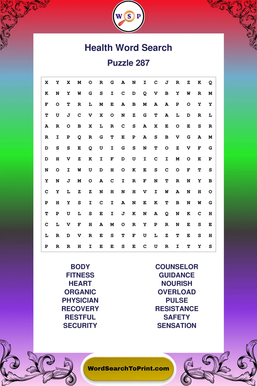 Health Word Search Puzzle 287