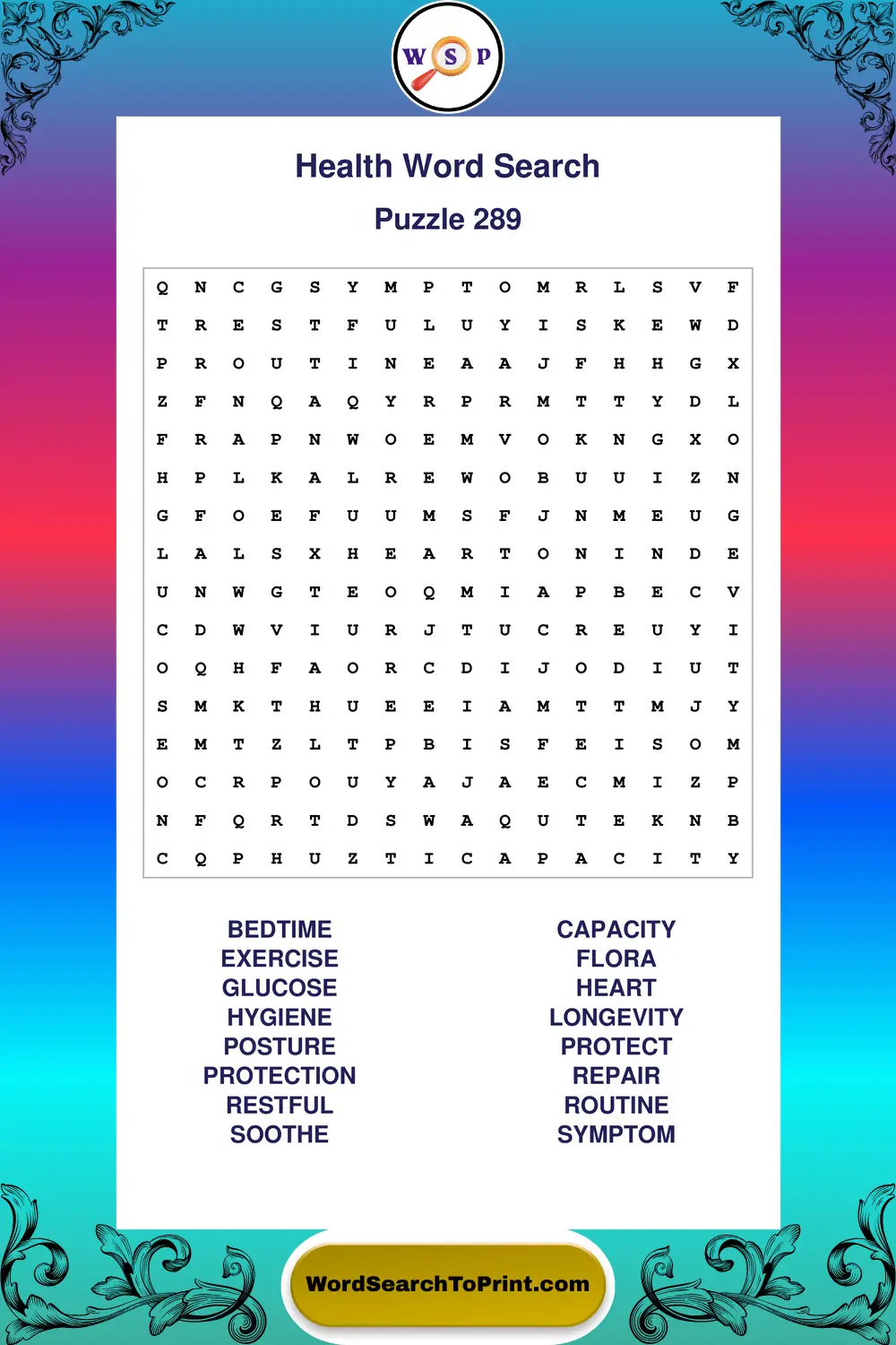 Health Word Search Puzzle 289