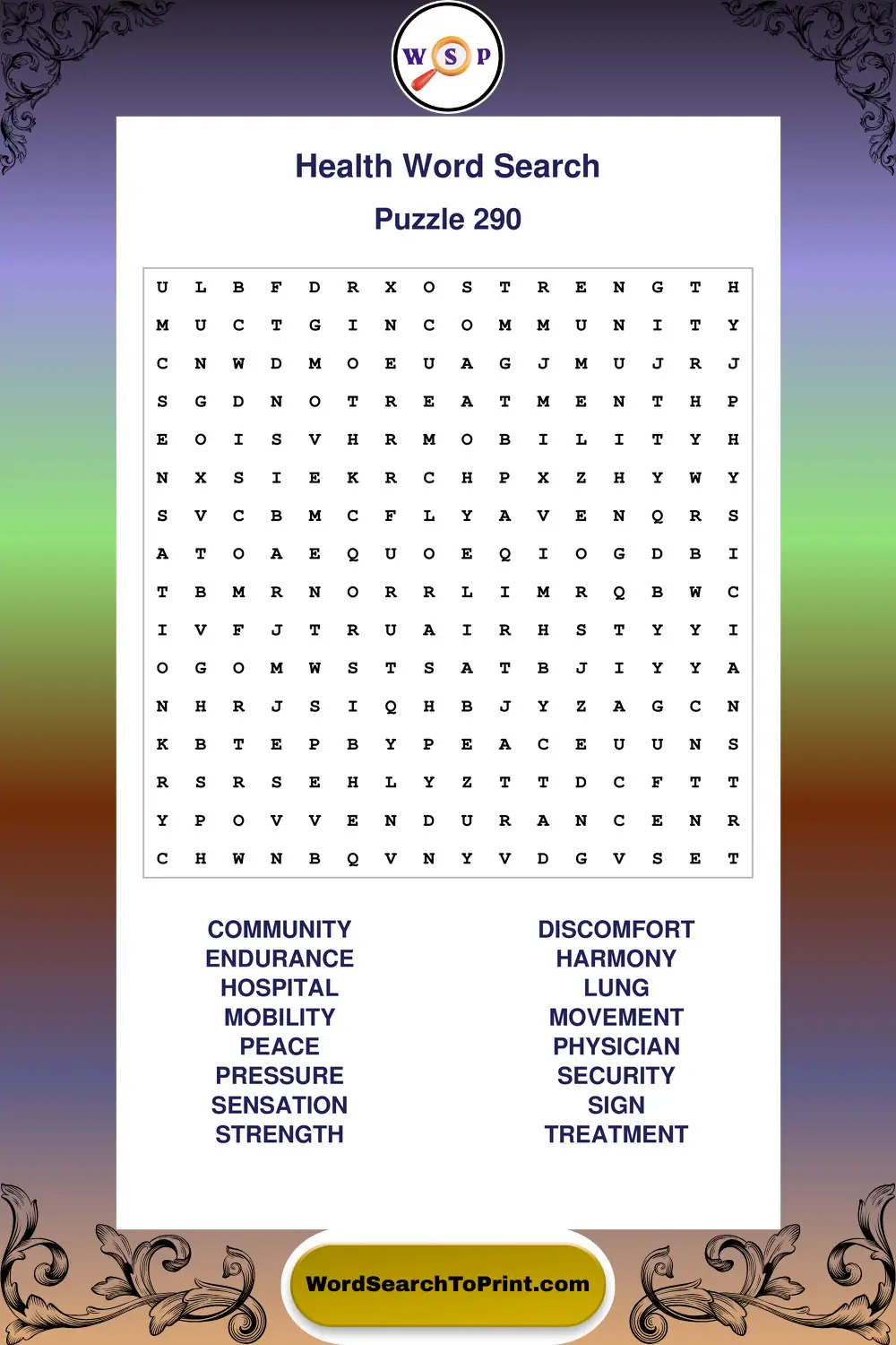 Health Word Search Puzzle 290