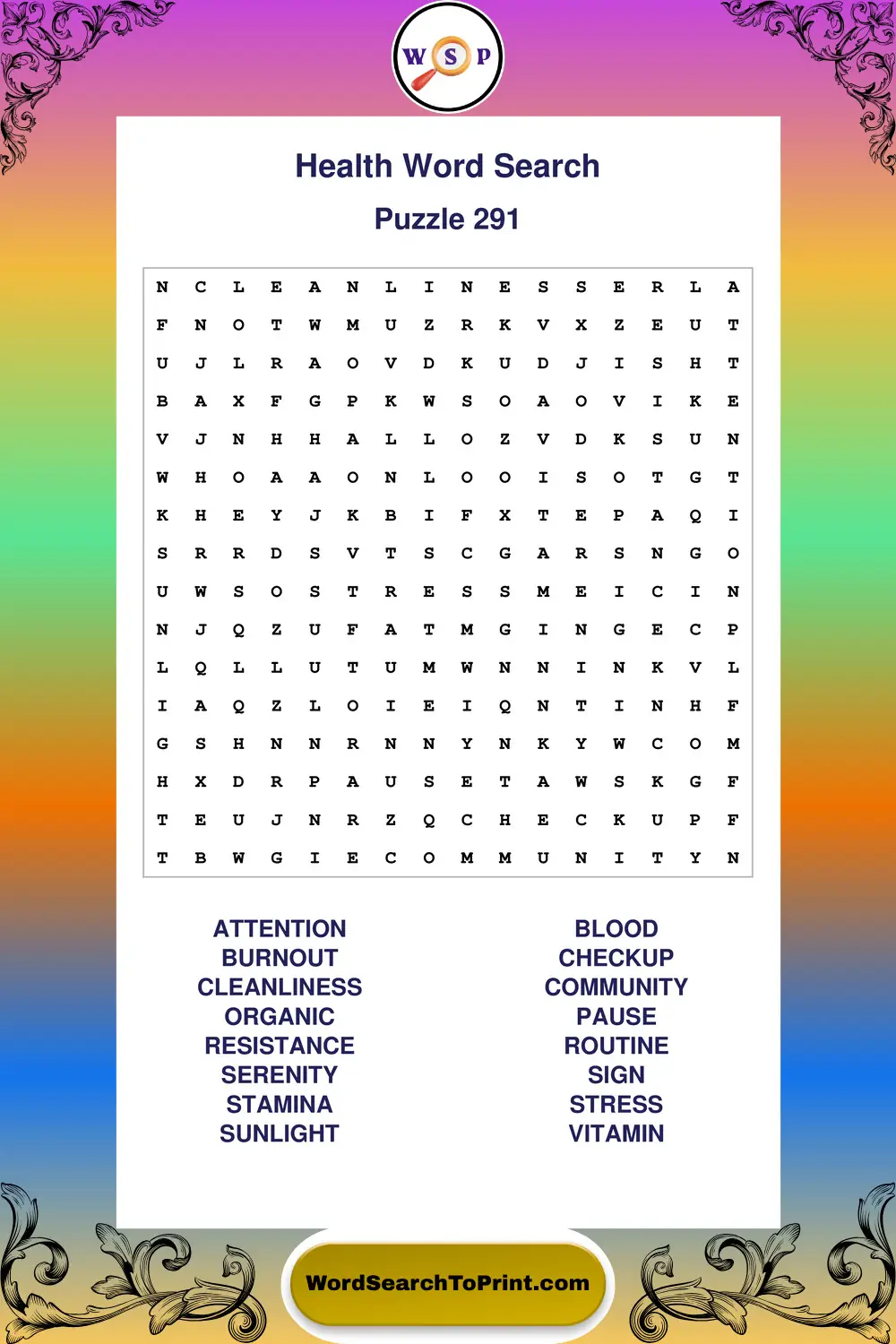Health Word Search Puzzle 291