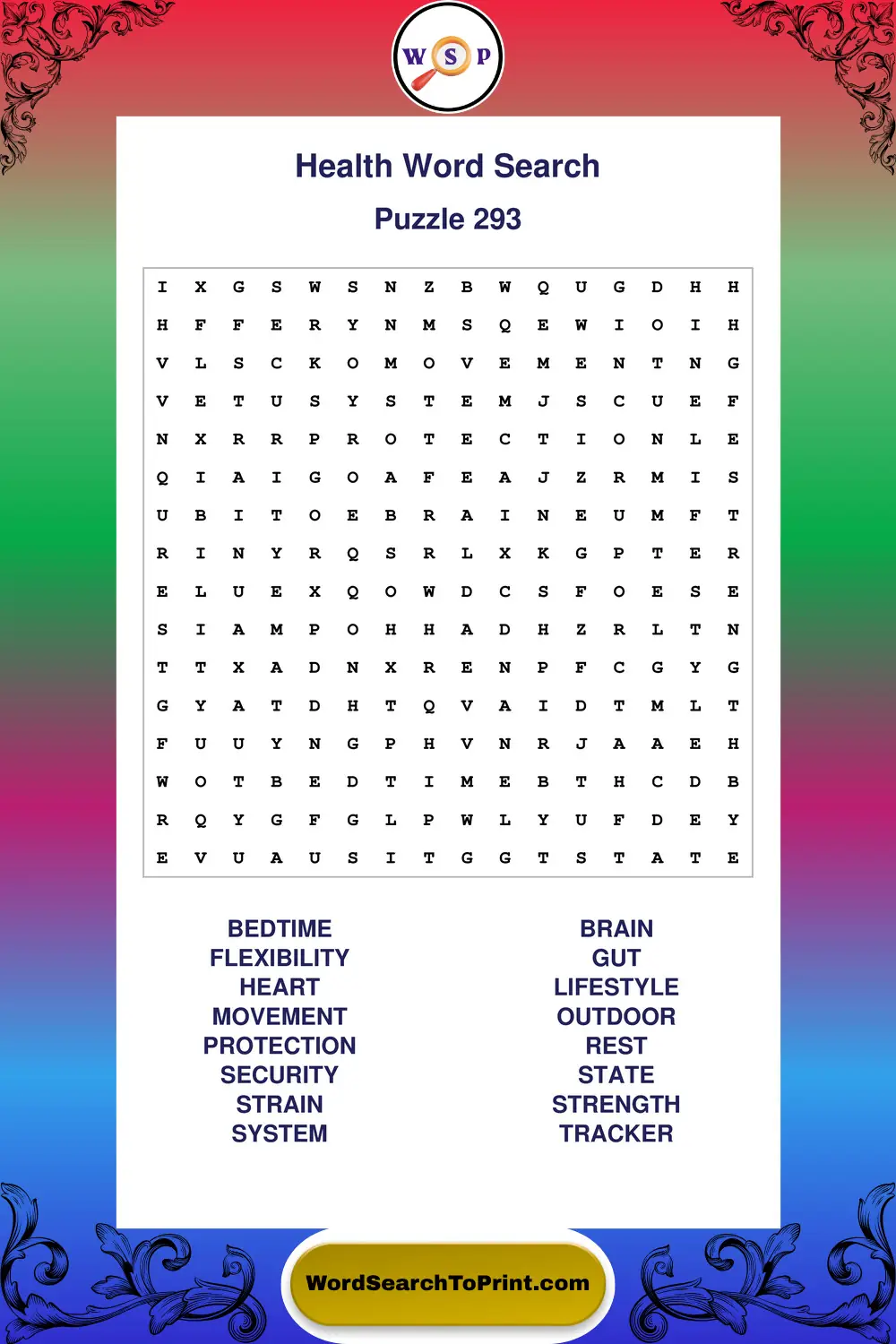 Health Word Search Puzzle 293