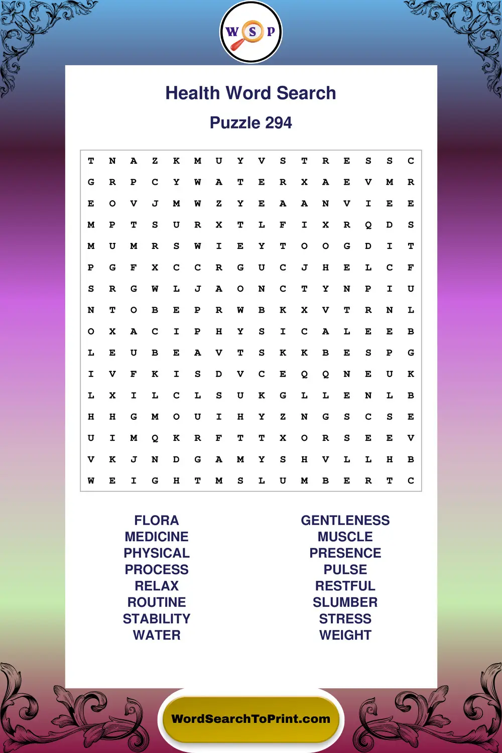 Health Word Search Puzzle 294