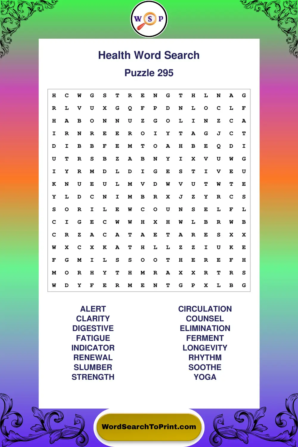 Health Word Search Puzzle 295
