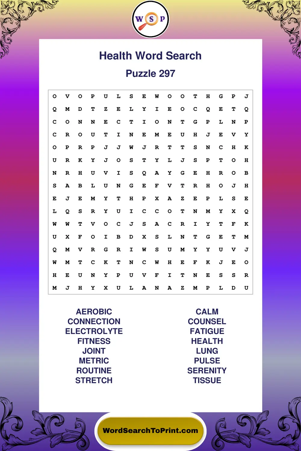 Health Word Search Puzzle 297