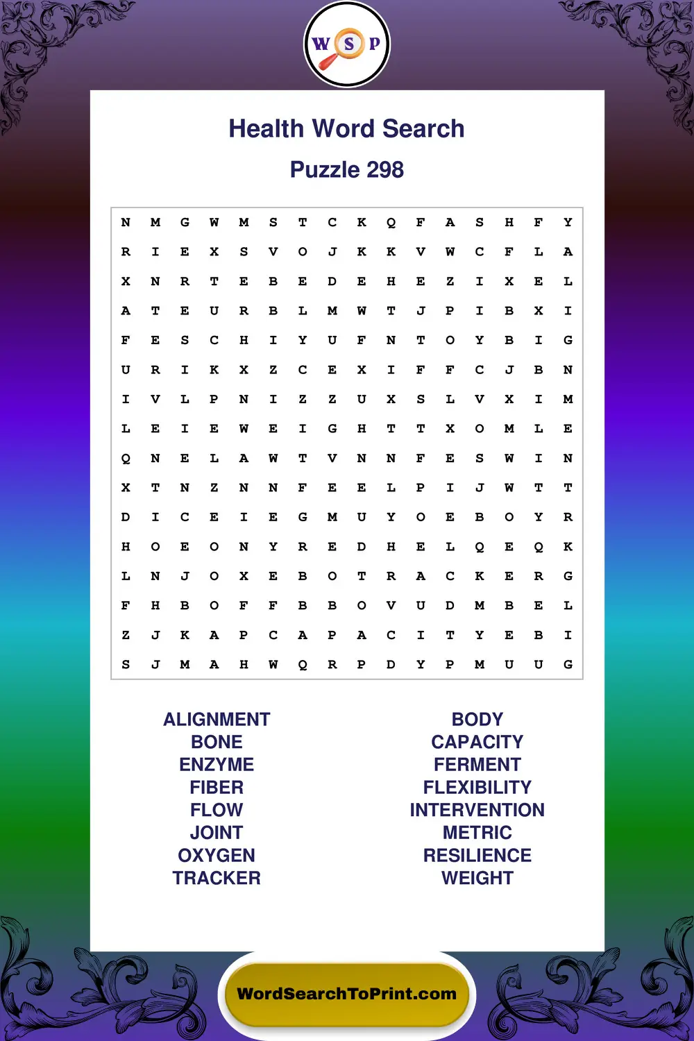 Health Word Search Puzzle 298