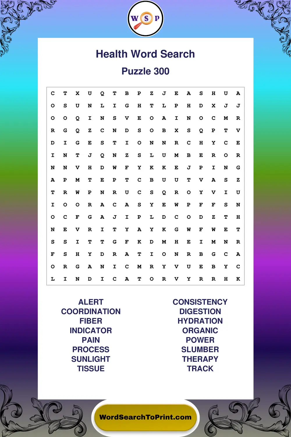 Health Word Search Puzzle 300