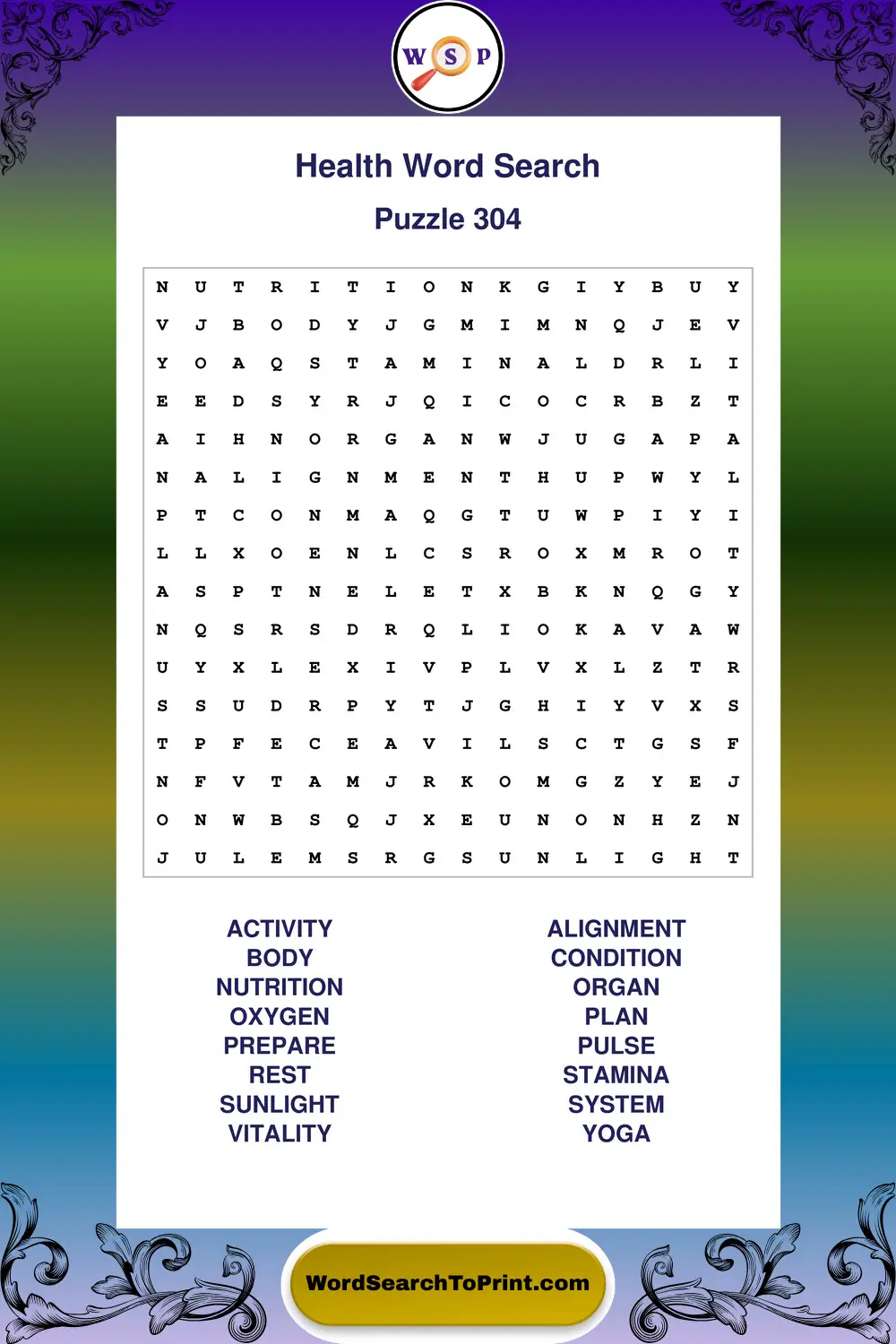 Health Word Search Puzzle 304