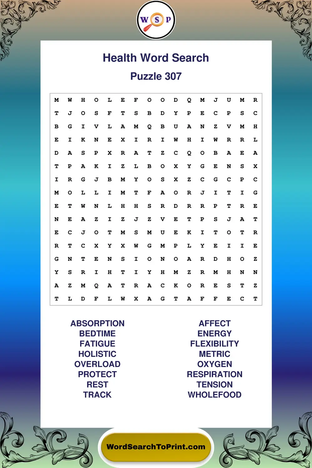 Health Word Search Puzzle 307