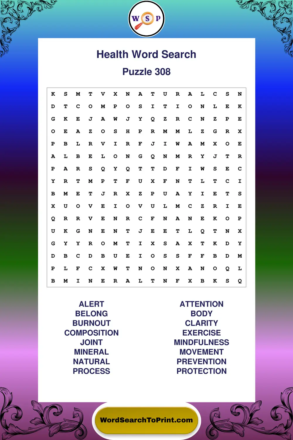 Health Word Search Puzzle 308