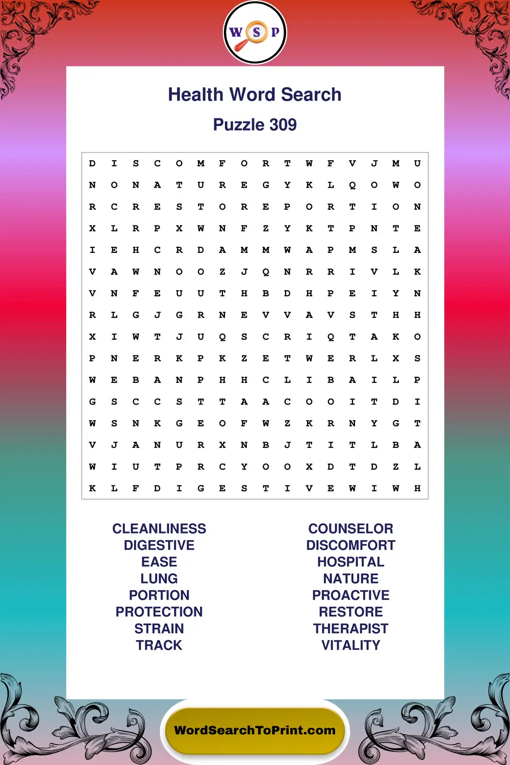 Health Word Search Puzzle 309