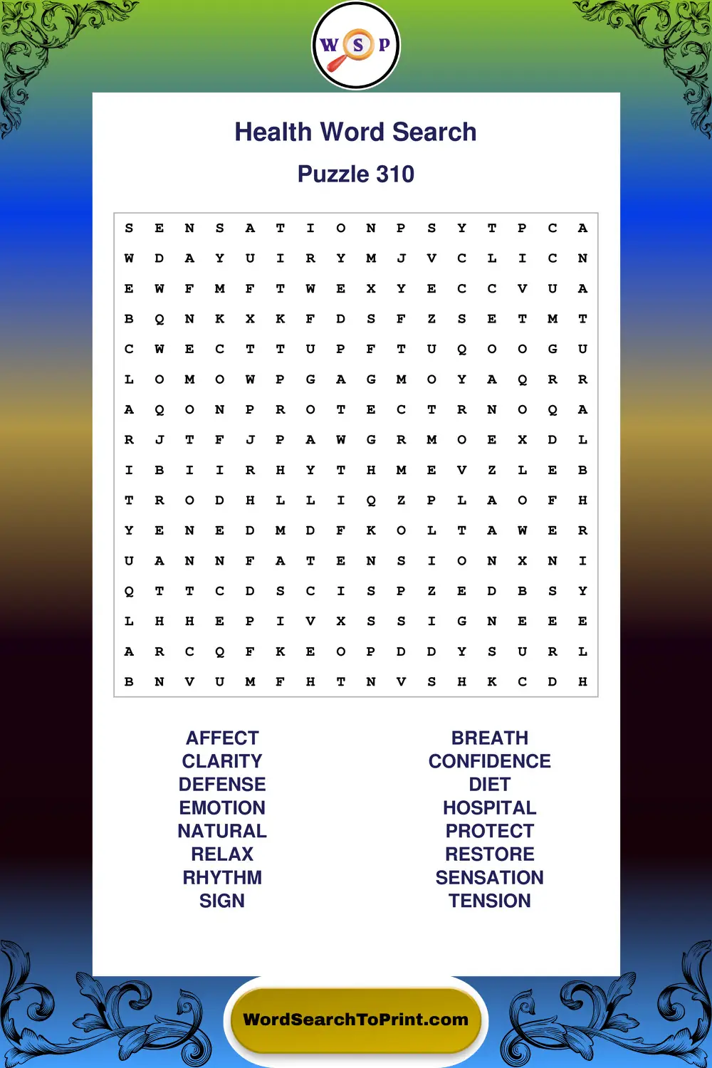 Health Word Search Puzzle 310