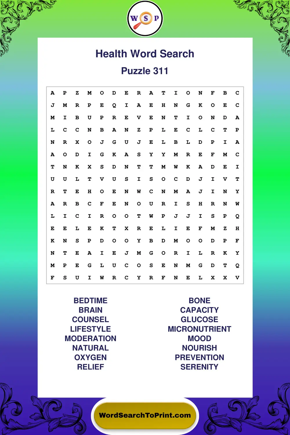 Health Word Search Puzzle 311
