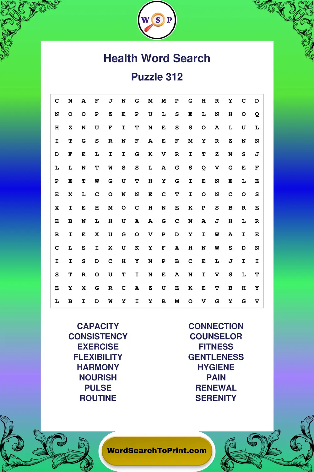 Health Word Search Puzzle 312