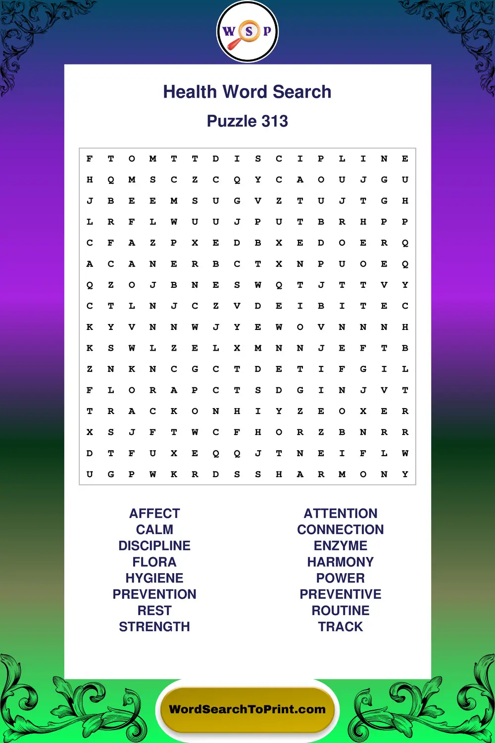 Health Word Search Puzzle 313