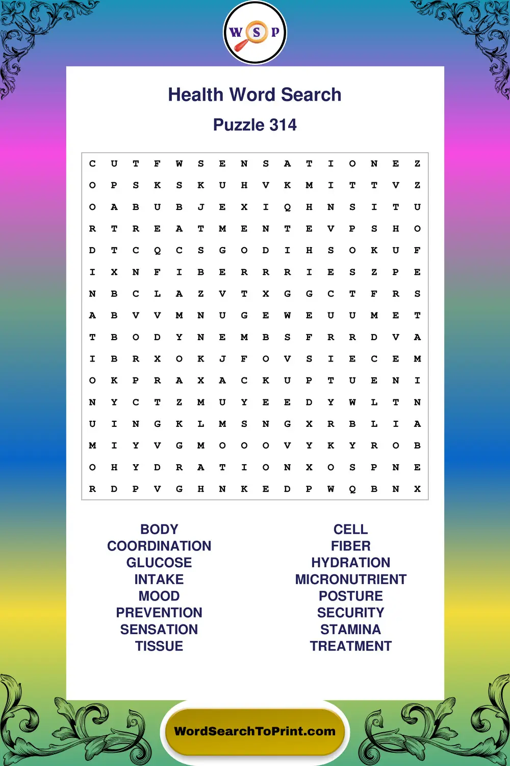 Health Word Search Puzzle 314