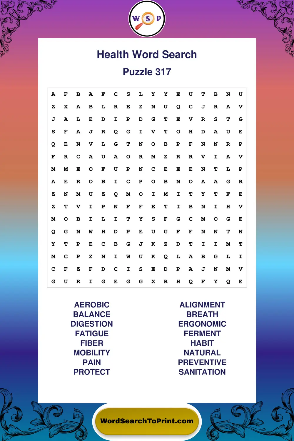 Health Word Search Puzzle 317