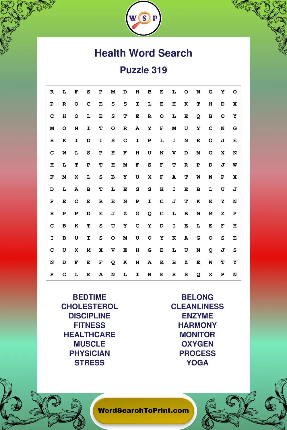 Health Word Search Puzzle 319