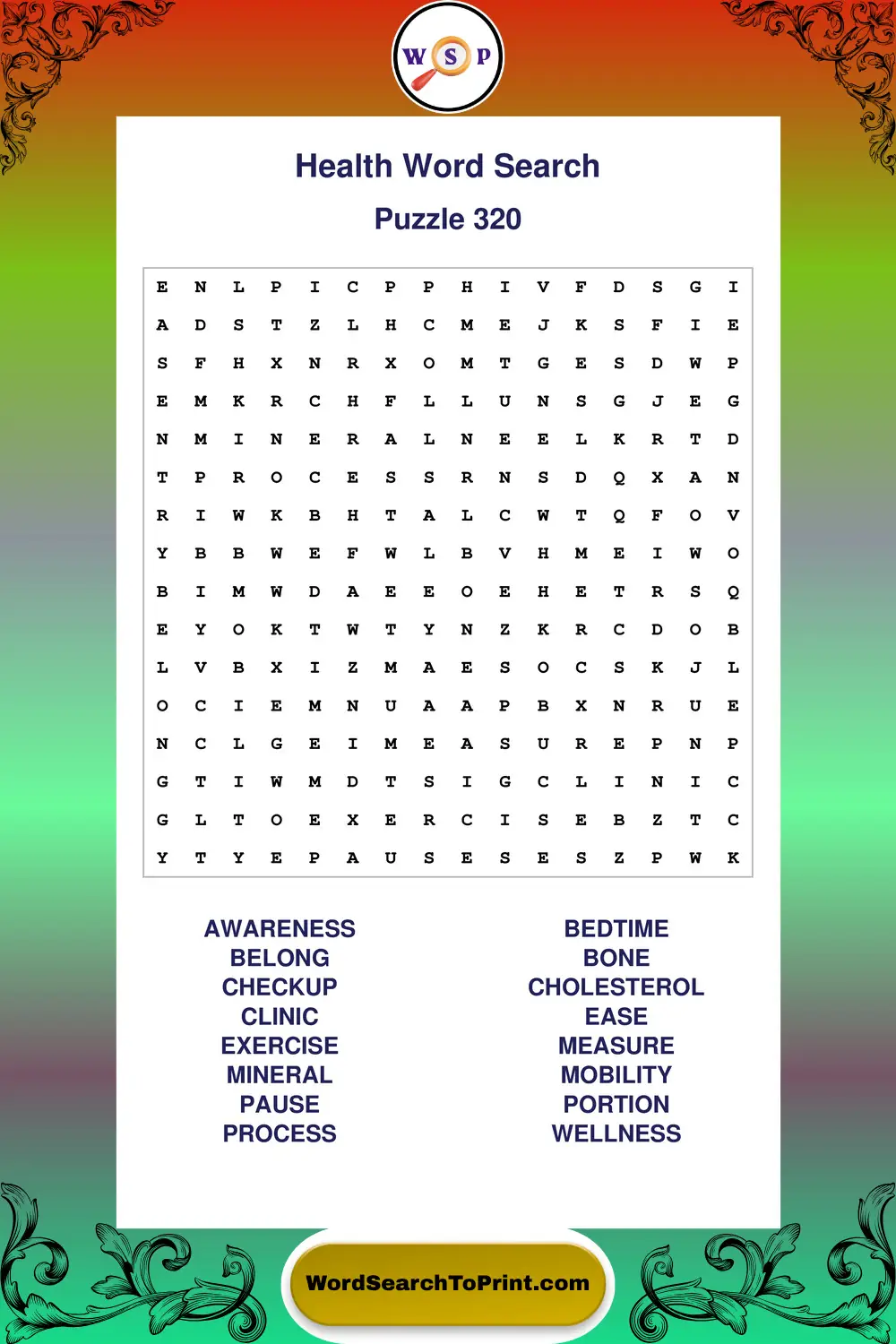Health Word Search Puzzle 320