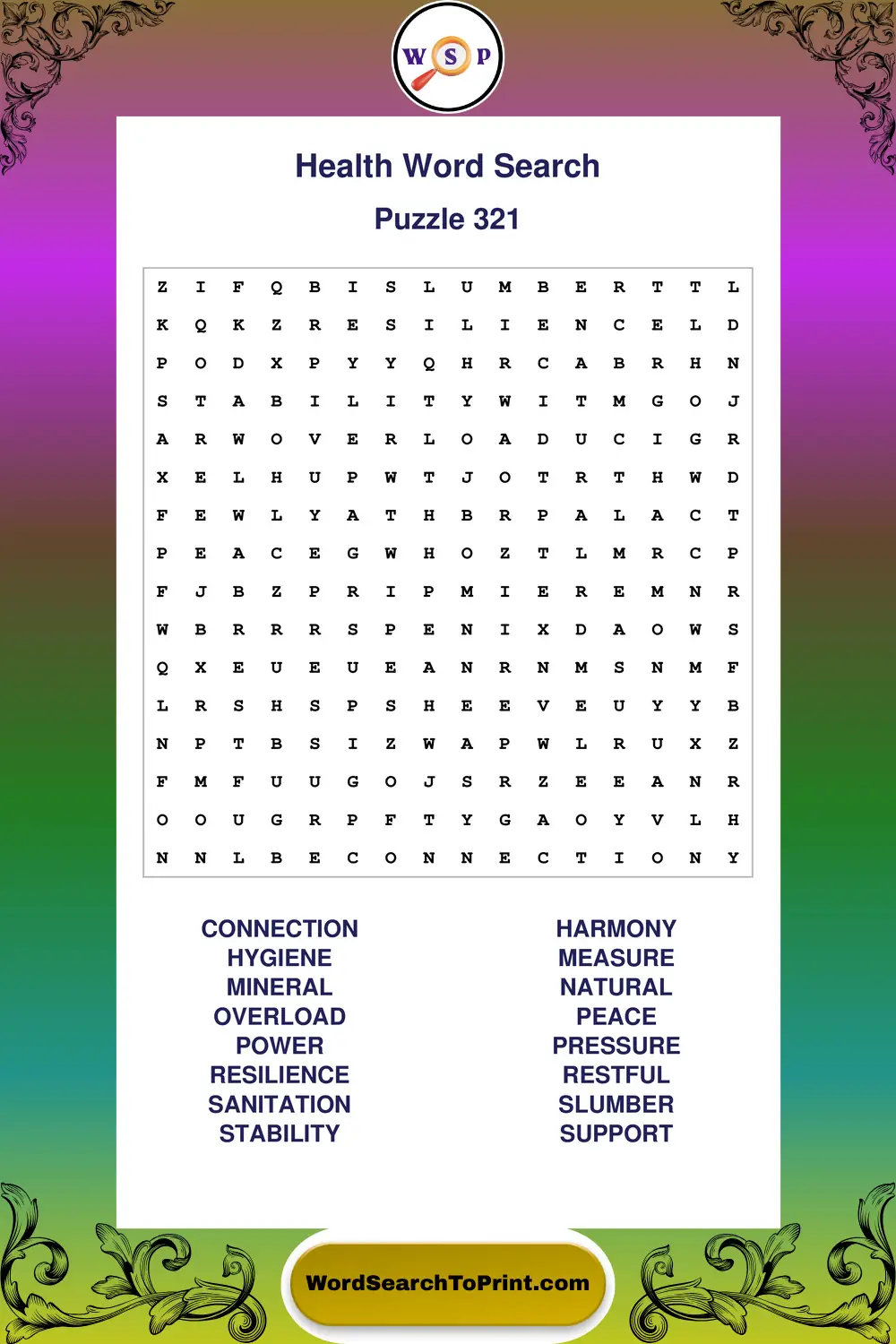 Health Word Search Puzzle 321