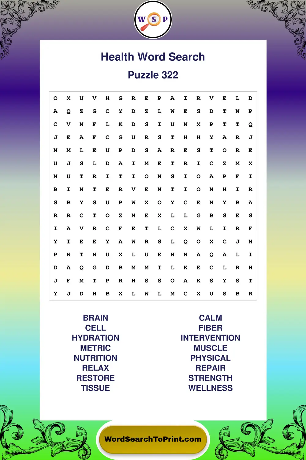 Health Word Search Puzzle 322