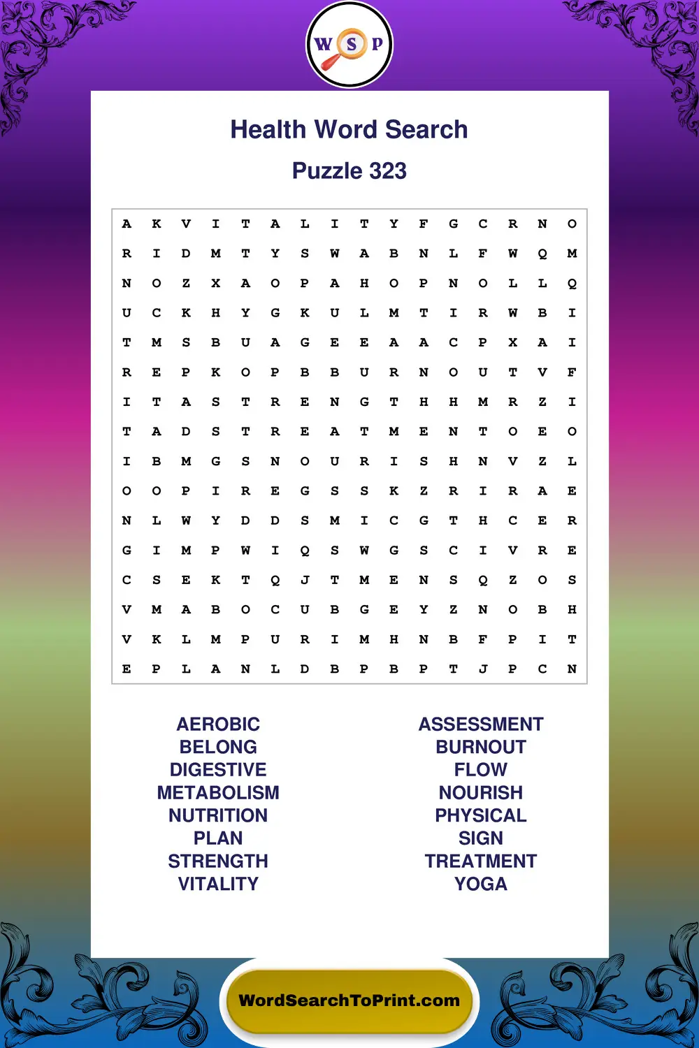 Health Word Search Puzzle 323