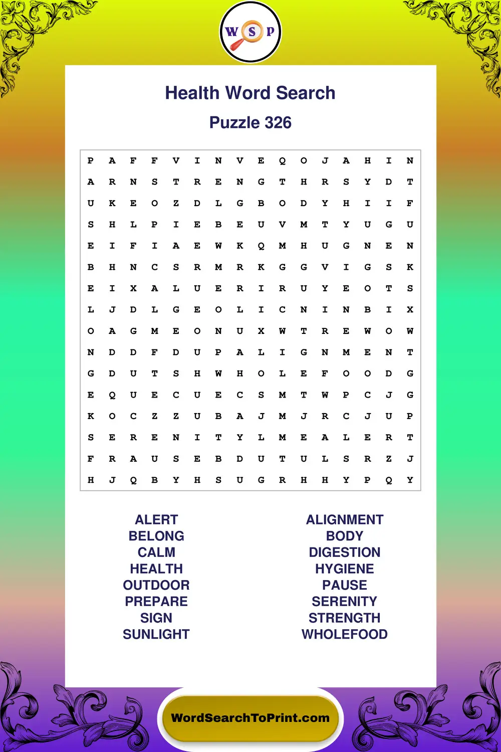 Health Word Search Puzzle 326