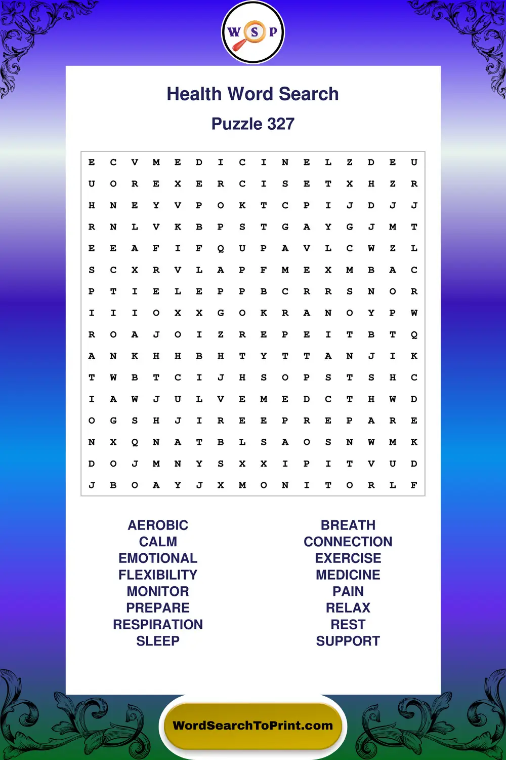 Health Word Search Puzzle 327