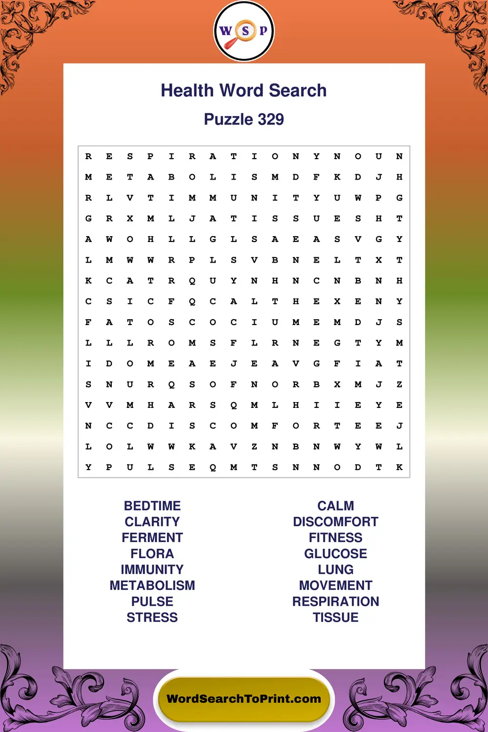 Health Word Search Puzzle 329
