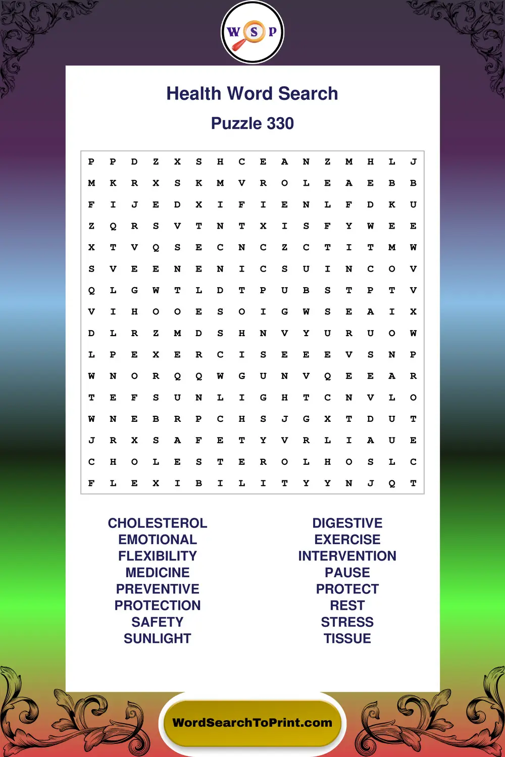 Health Word Search Puzzle 330