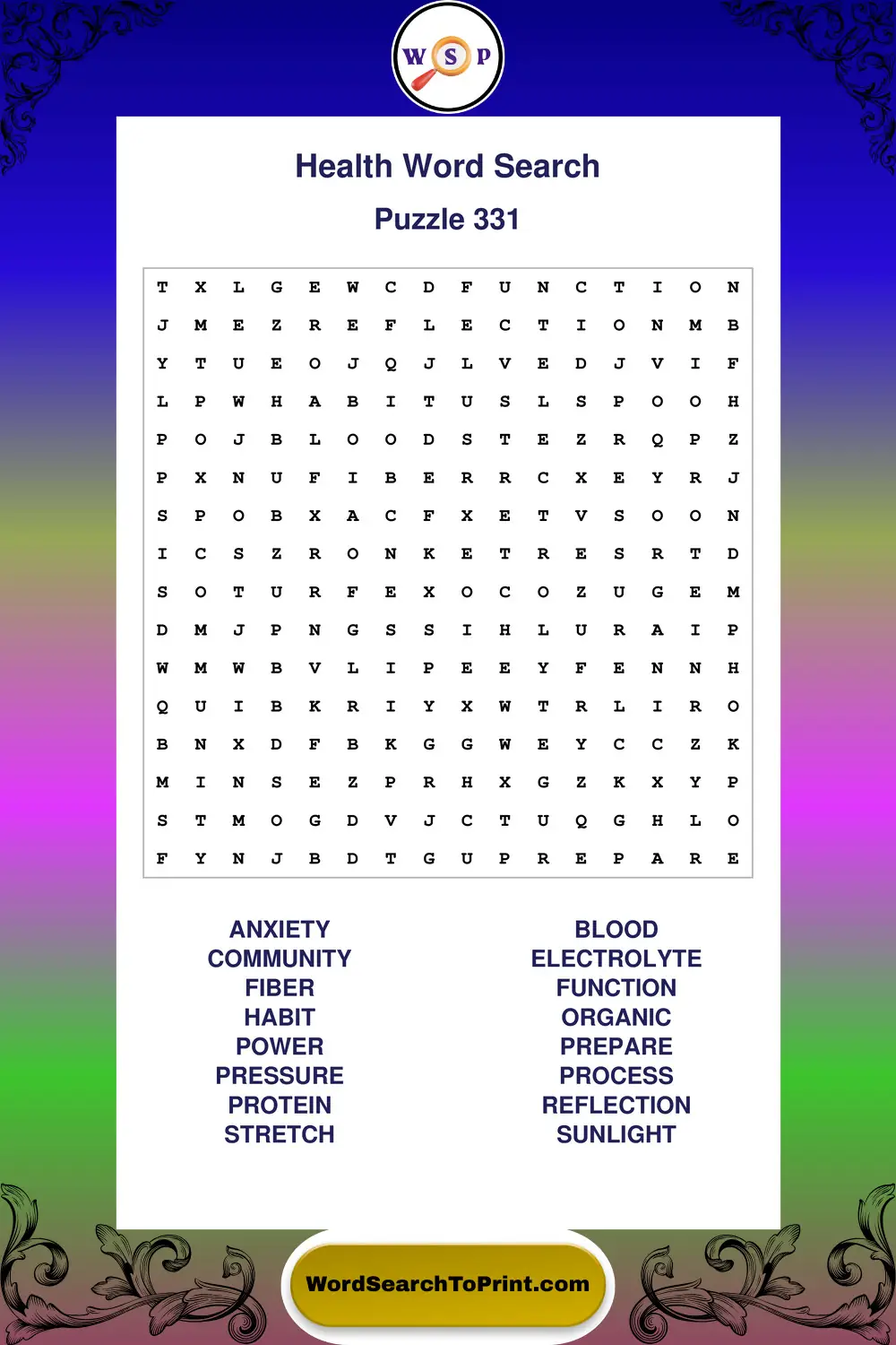 Health Word Search Puzzle 331
