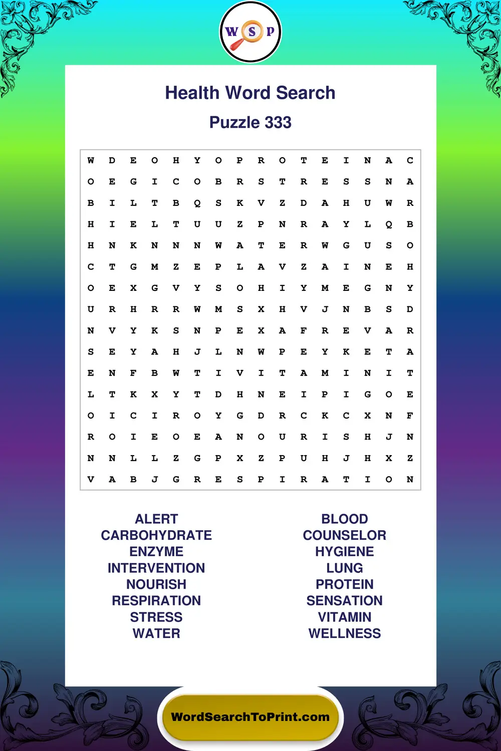 Health Word Search Puzzle 333