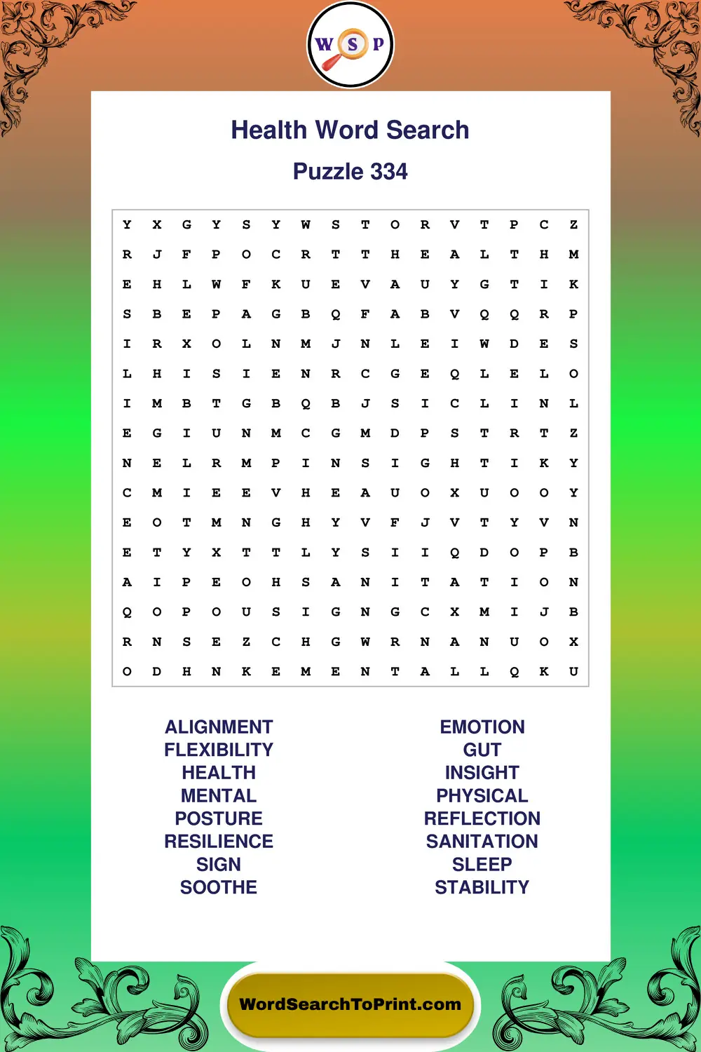 Health Word Search Puzzle 334
