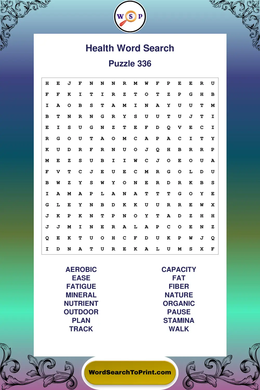 Health Word Search Puzzle 336