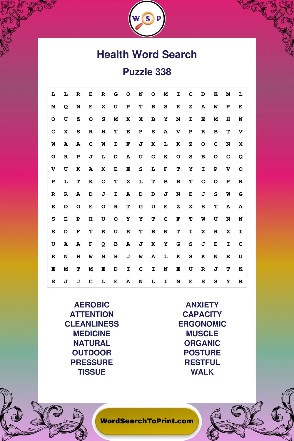 Health Word Search Puzzle 338