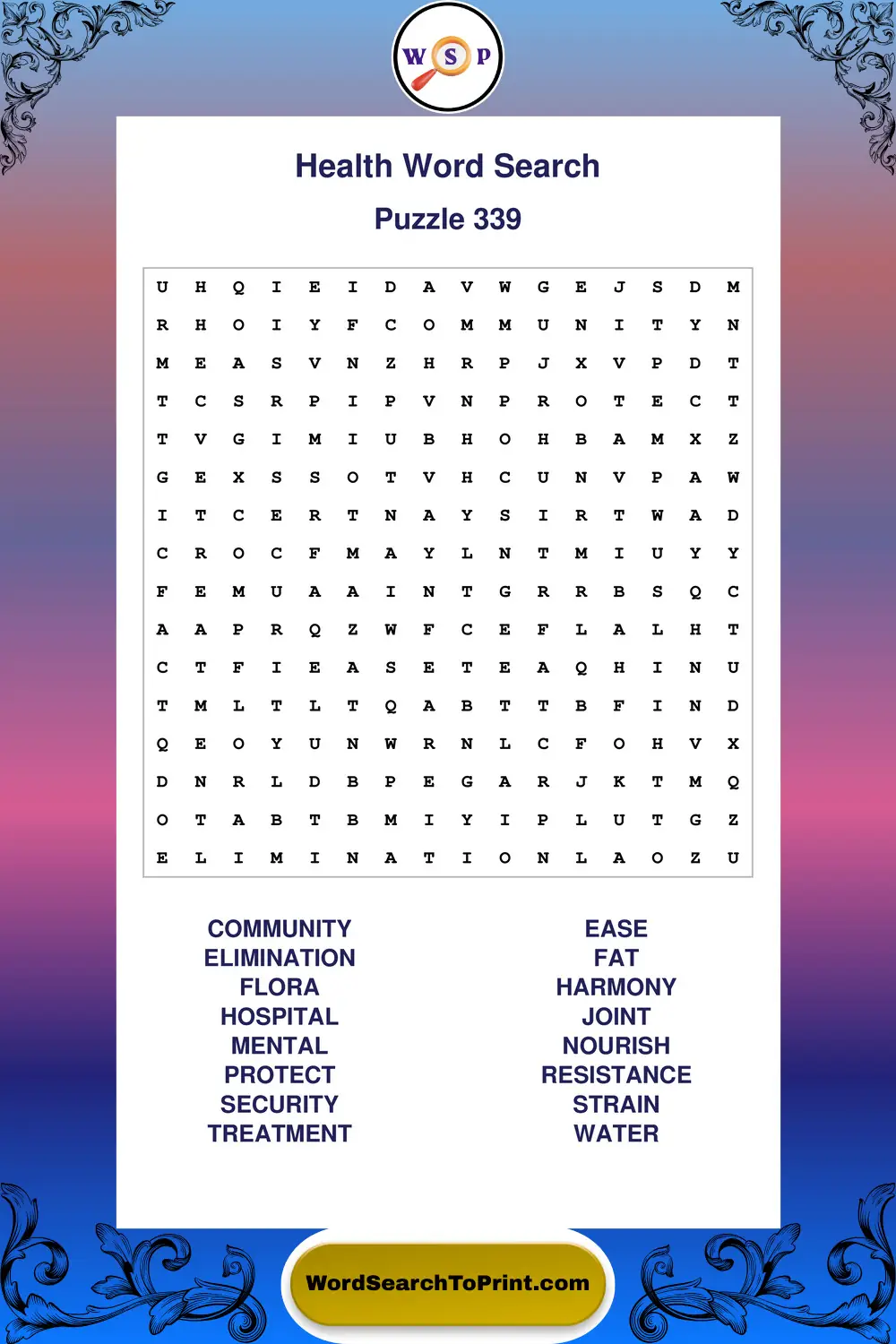 Health Word Search Puzzle 339