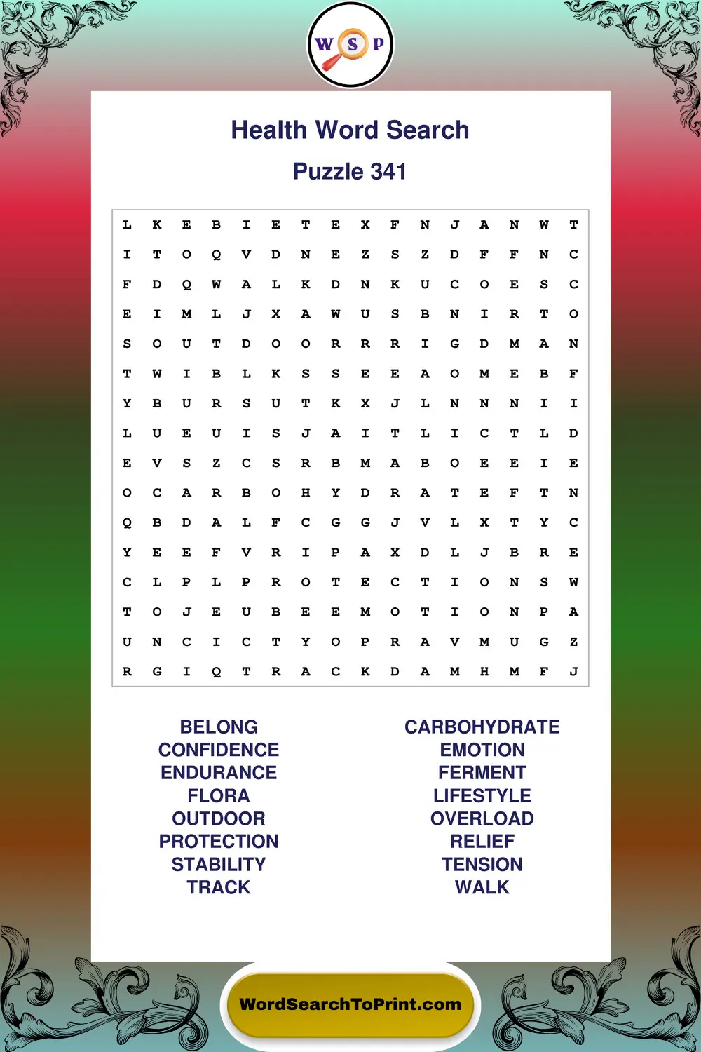 Health Word Search Puzzle 341