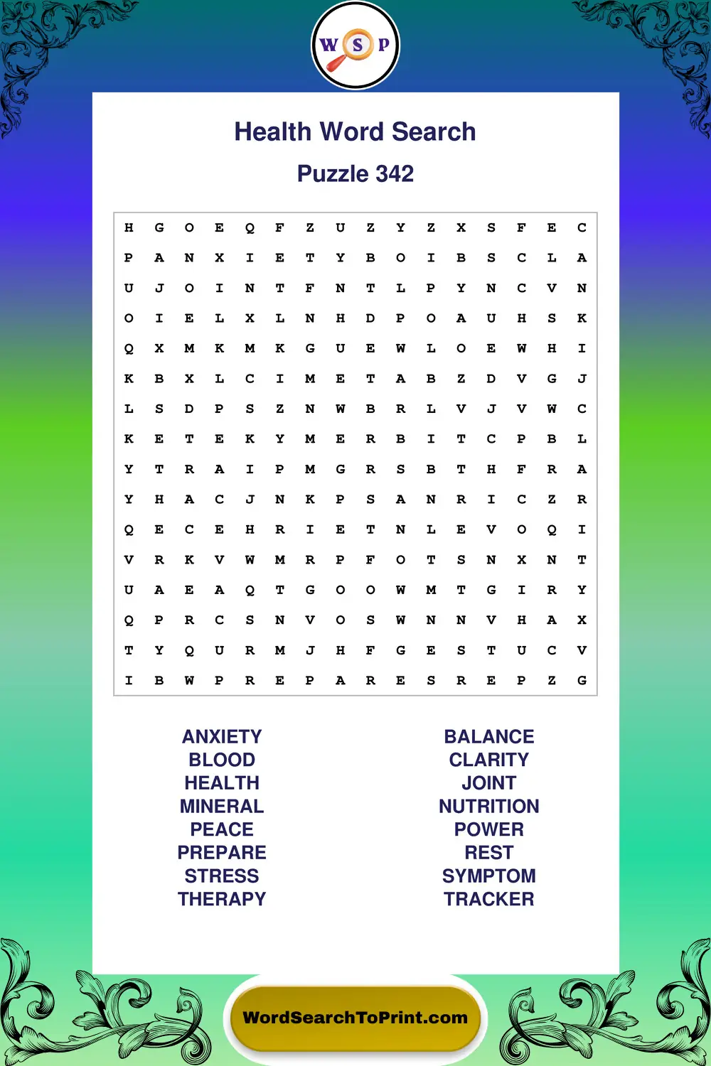 Health Word Search Puzzle 342