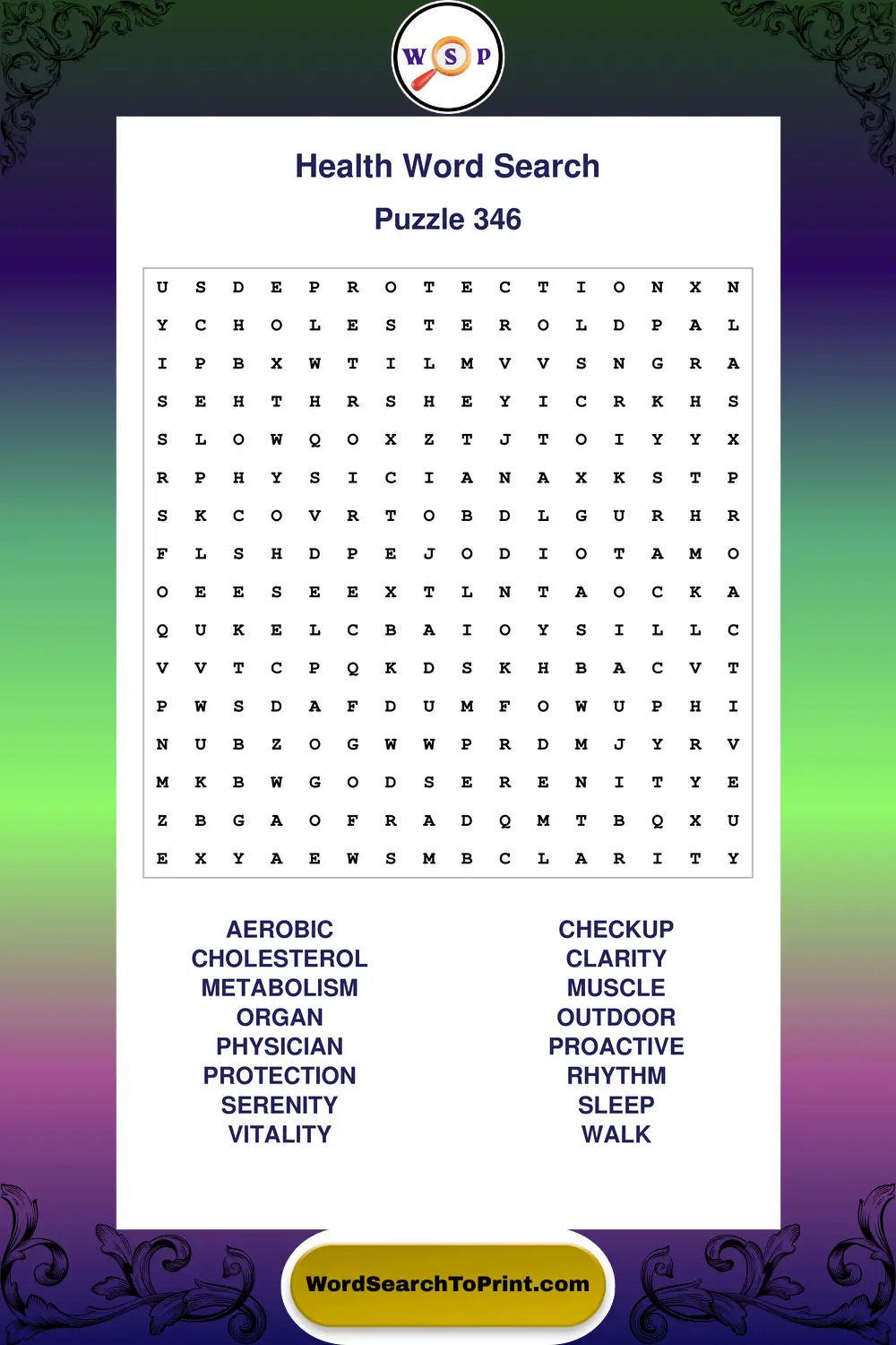 Health Word Search Puzzle 346