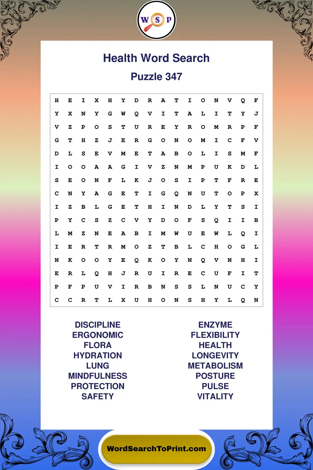 Health Word Search Puzzle 347