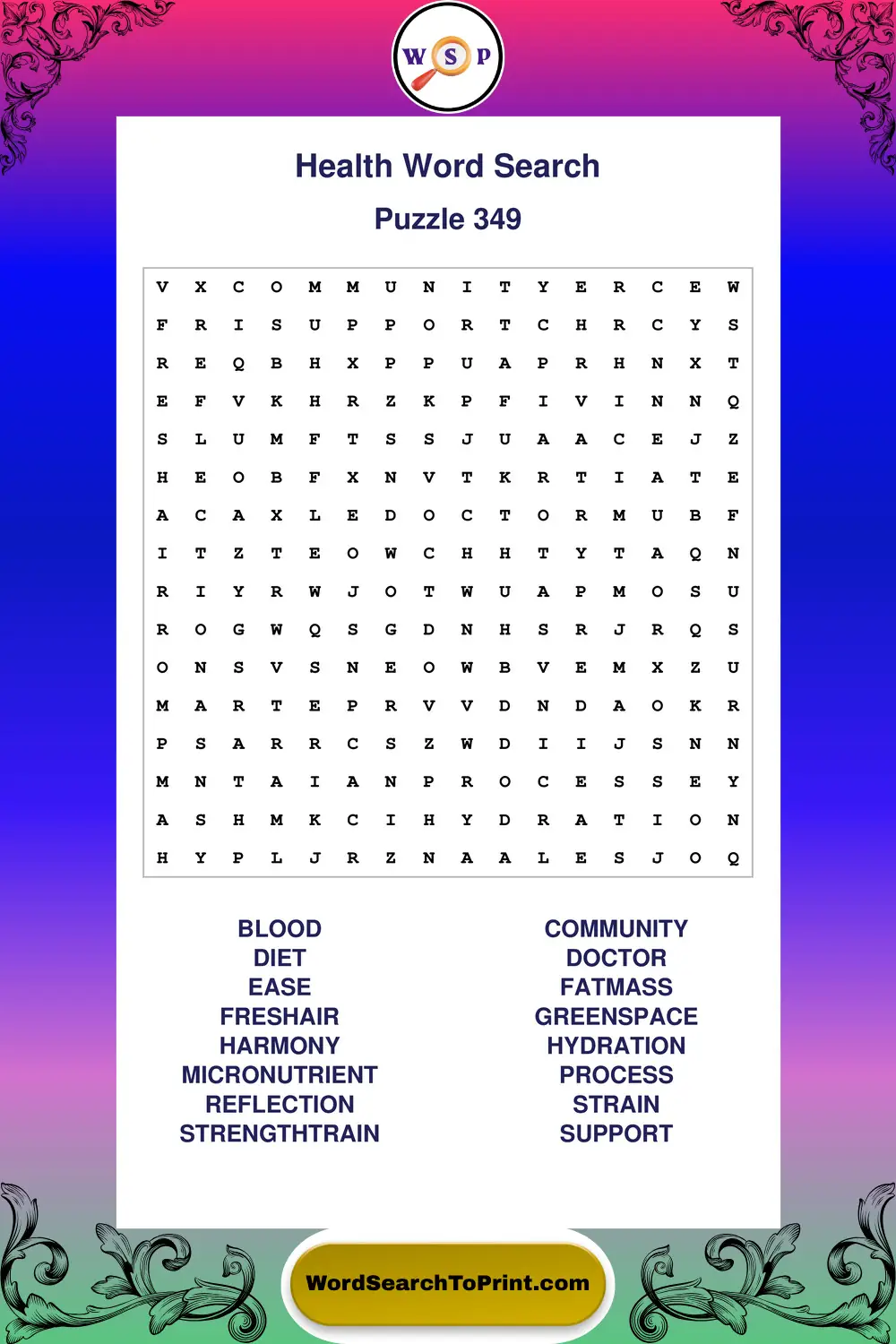 Health Word Search Puzzle 349