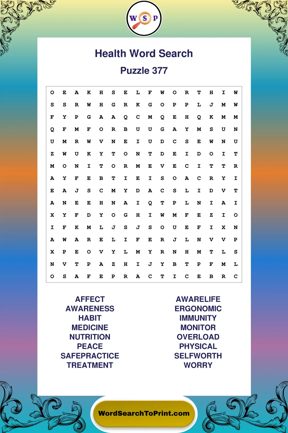 Health Word Search Puzzle 377
