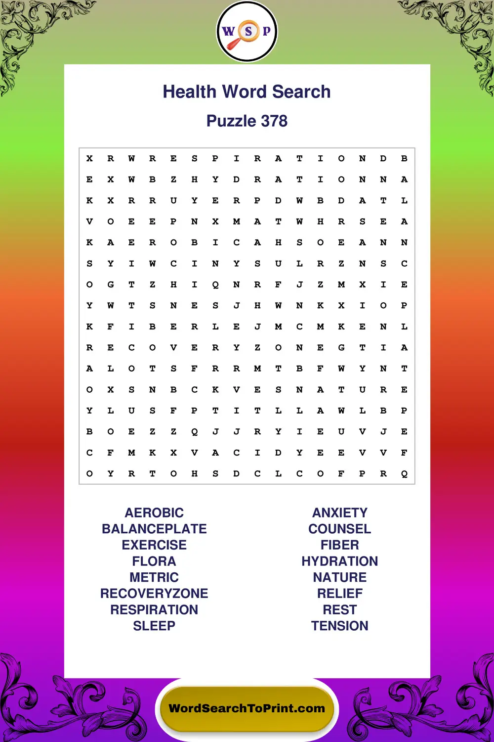 Health Word Search Puzzle 378