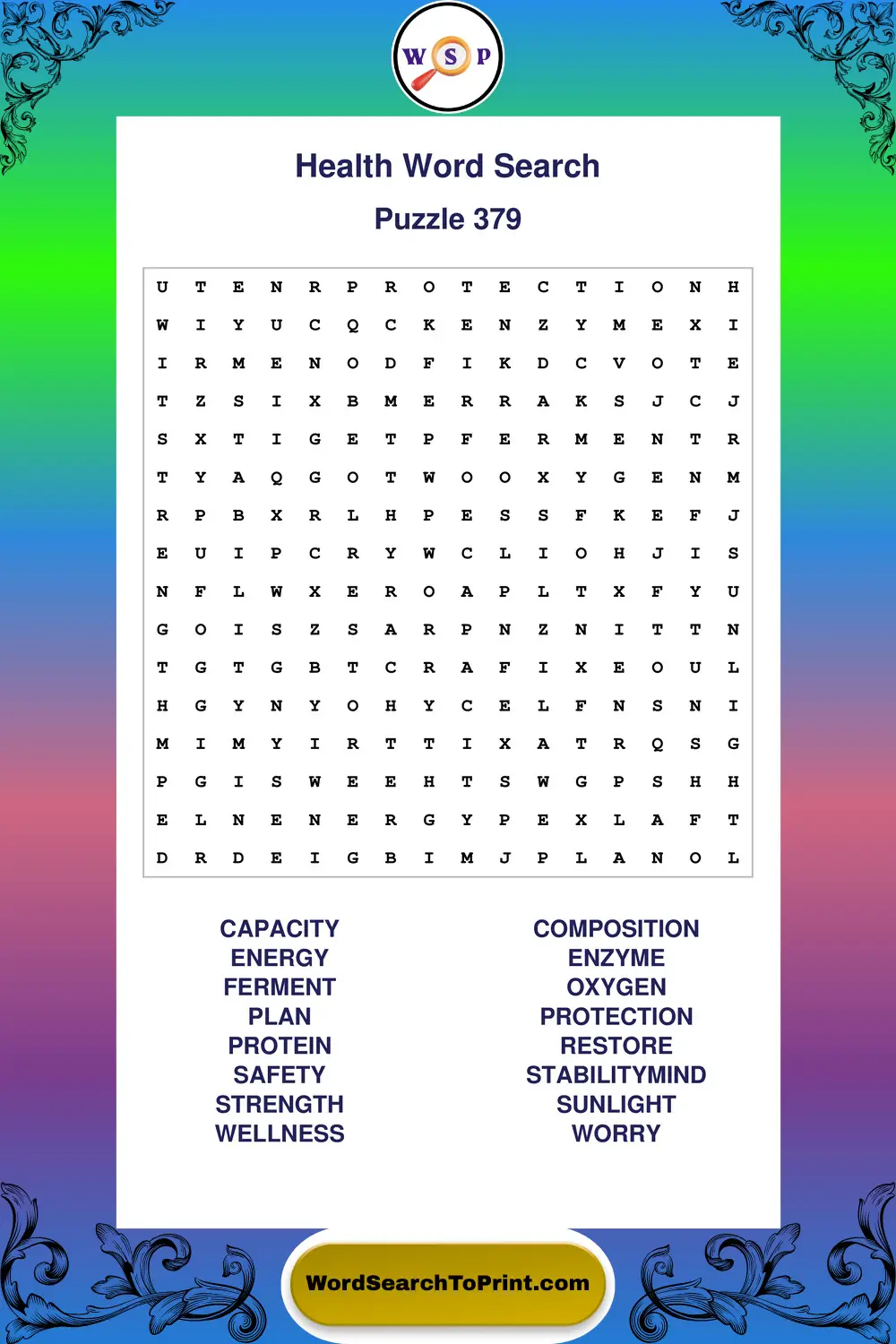 Health Word Search Puzzle 379