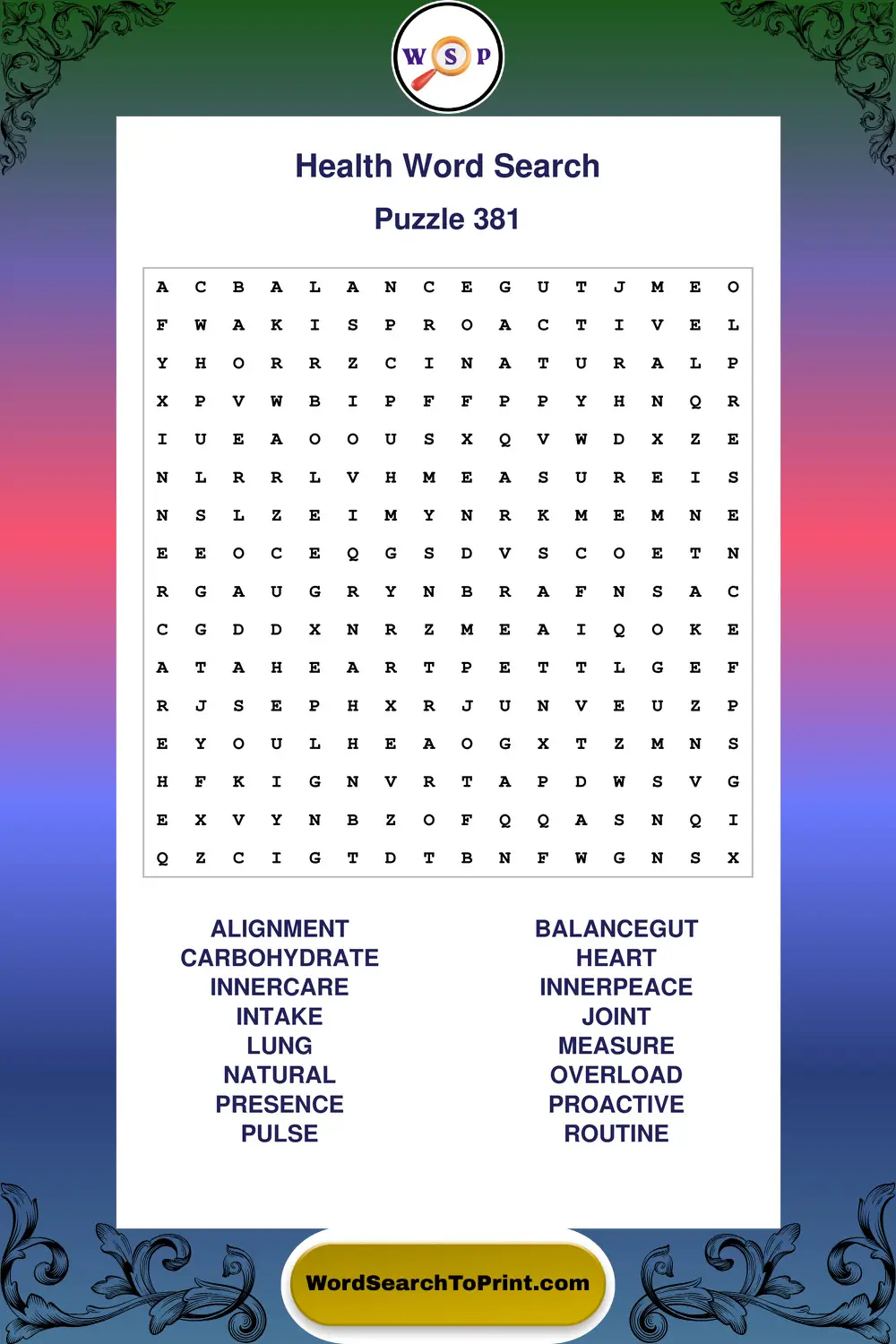 Health Word Search Puzzle 381
