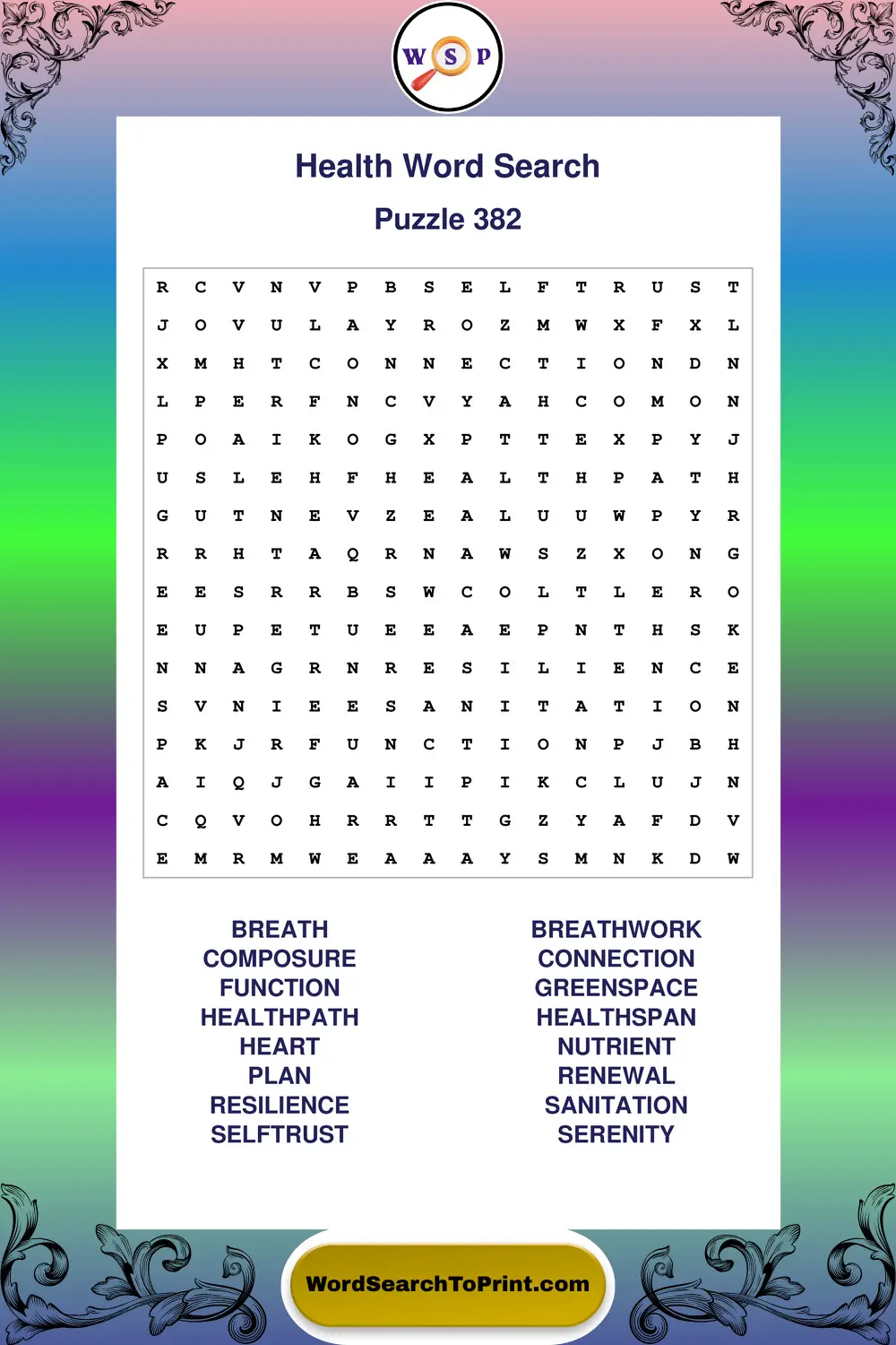 Health Word Search Puzzle 382