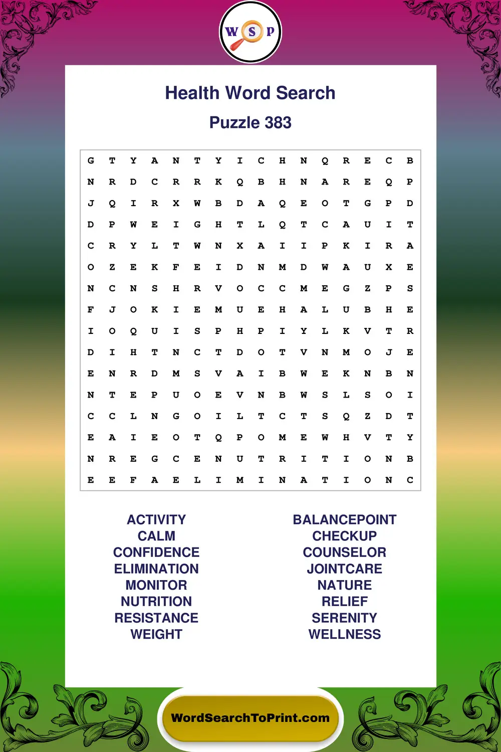 Health Word Search Puzzle 383