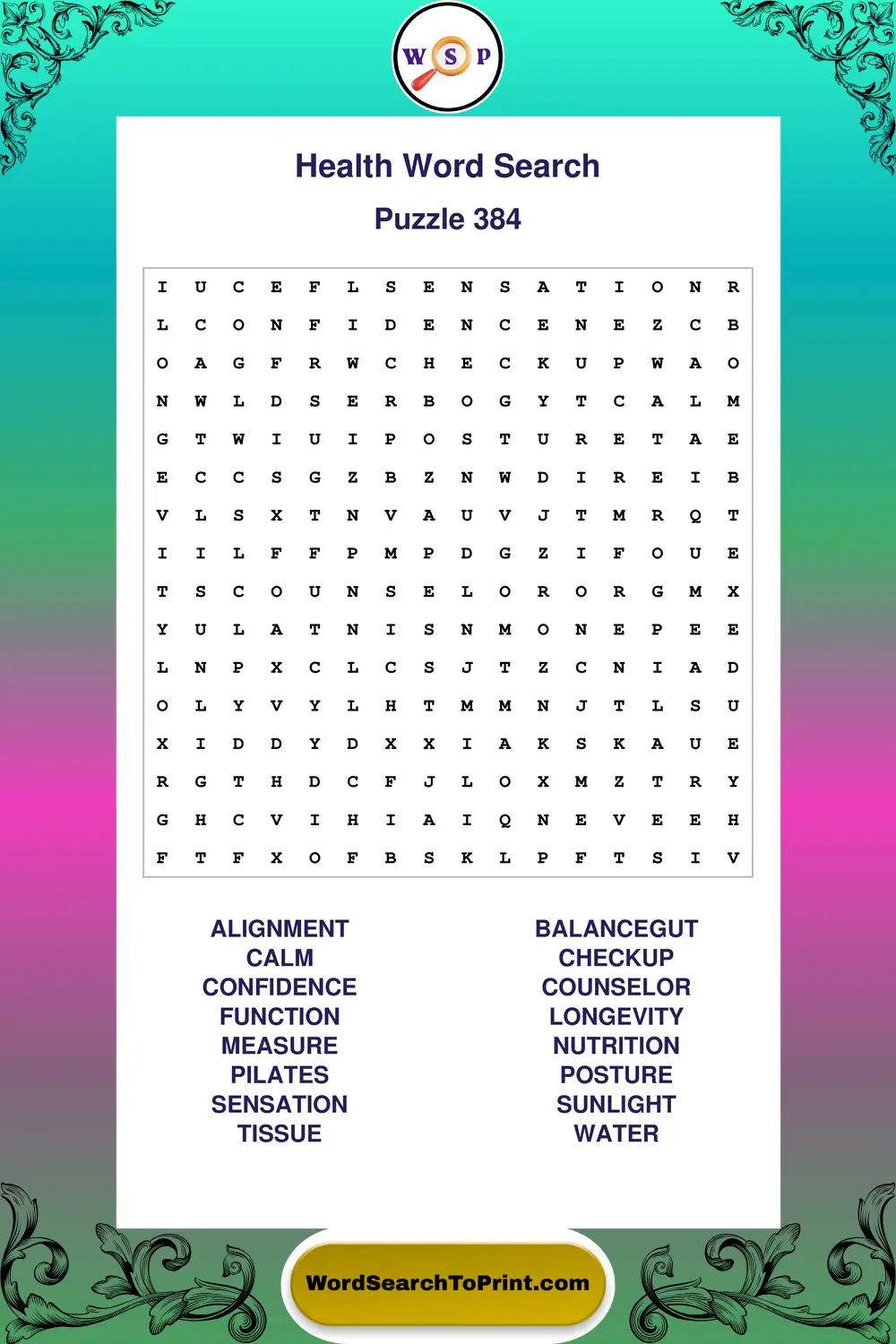 Health Word Search Puzzle 384